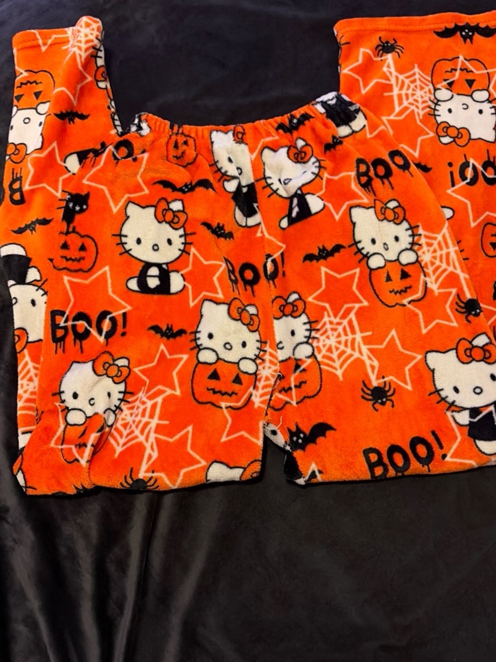 Hello Kitty Orange & Black Halloween Plush Pajama Pants